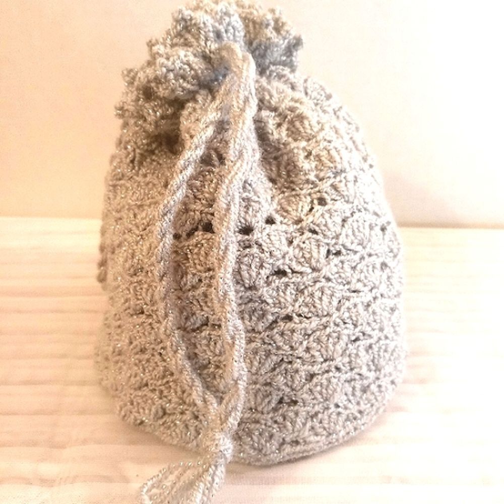Sparkling Grey Silver Knit Drawstring Mini Dumpli… - image 2